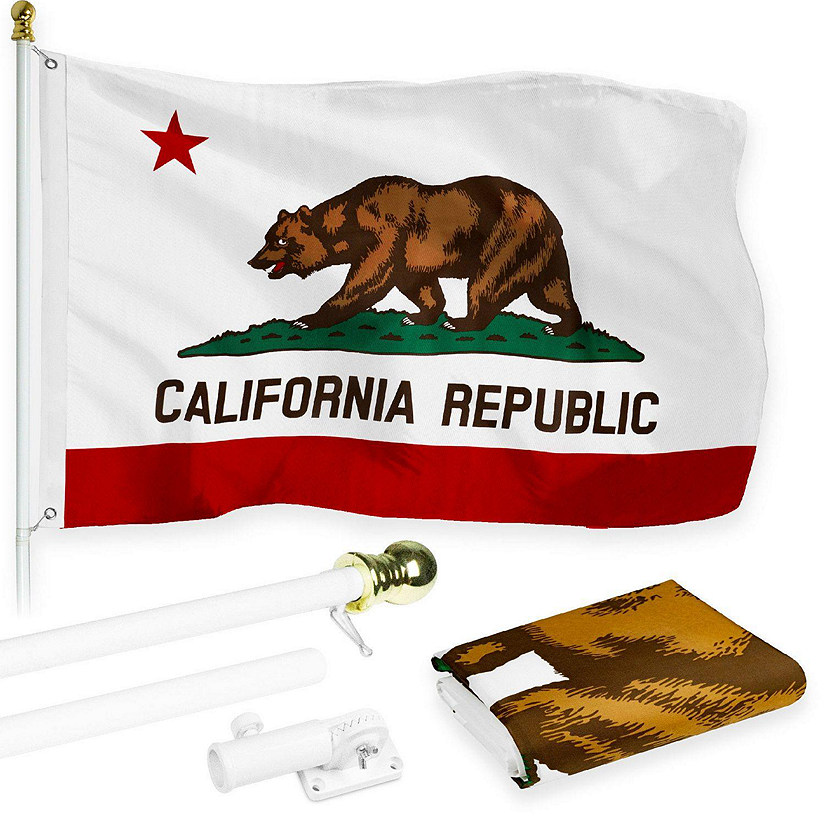 G128  6 Feet Tangle Free Spinning Flagpole White California Brass Grommets Printed 3x5 ft Flag Included Aluminum Flag Pole Image