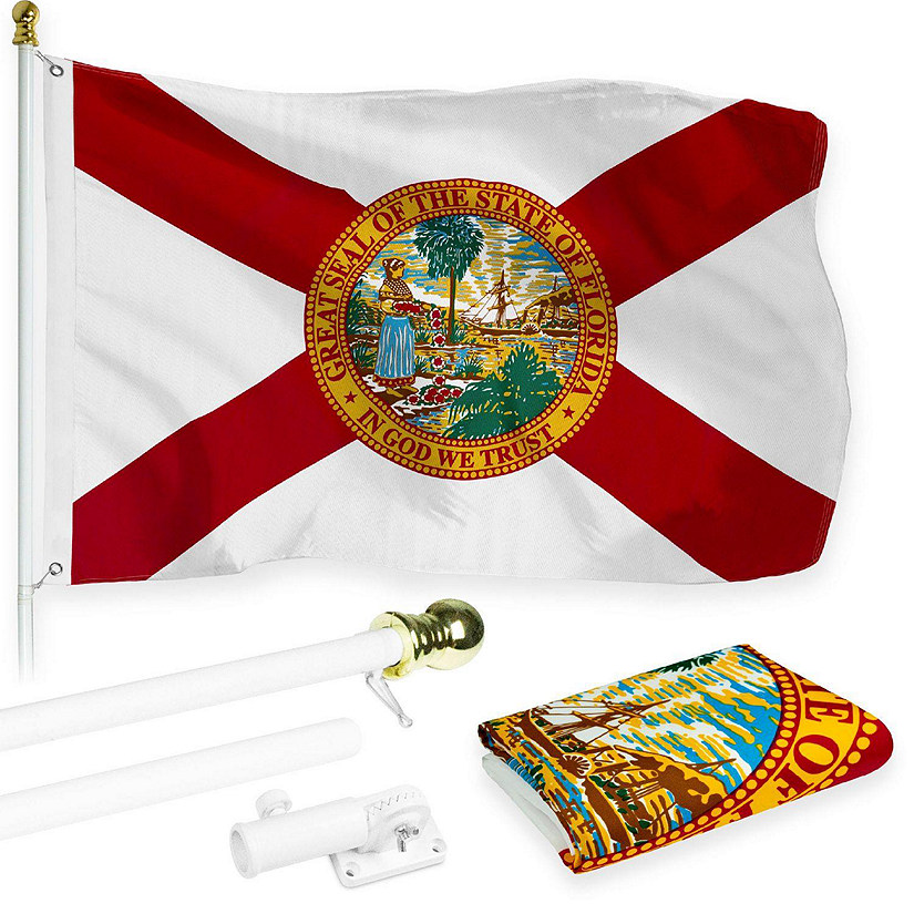 G128  6 Feet Tangle Free Spinning Flagpole White Florida Brass Grommets Printed 3x5 ft Flag Included Aluminum Flag Pole Image