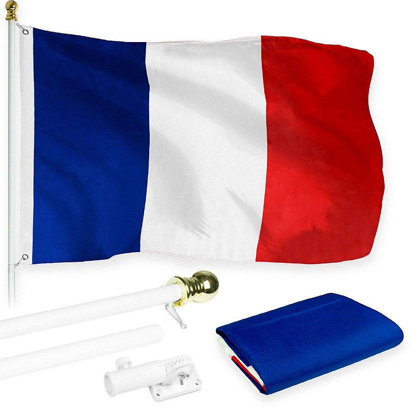 G128  6 Feet Tangle Free Spinning Flagpole White France Brass Grommets Printed 3x5 ft Flag Included Aluminum Flag Pole Image