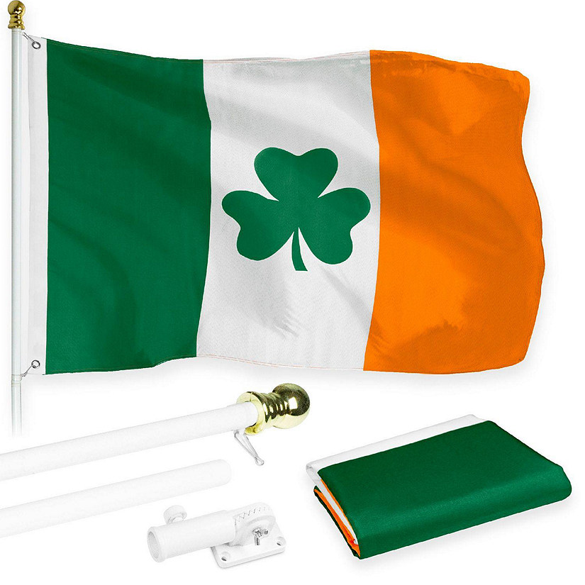 G128  6 Feet Tangle Free Spinning Flagpole White Ireland SHAMROCK Brass Grommets Printed 3x5 ft Flag Included Aluminum Flag Pole Image
