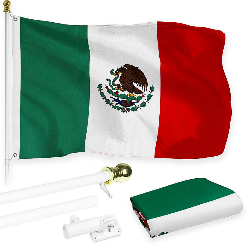 G128  6 Feet Tangle Free Spinning Flagpole White Mexico Brass Grommets Printed 3x5 ft Flag Included Aluminum Flag Pole Image