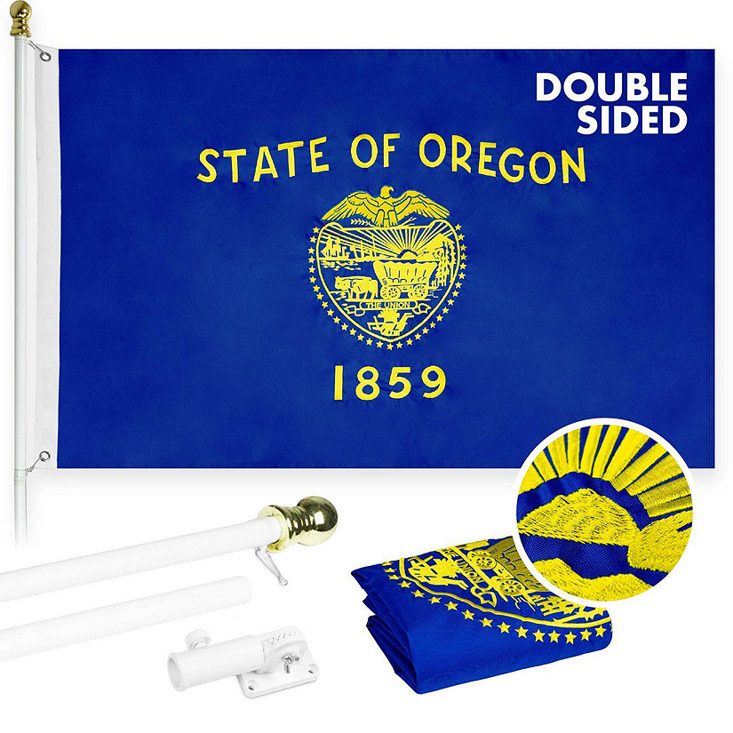 G128  6 Feet Tangle Free Spinning Flagpole White Oregon Double Sided Brass Grommets Embroidered 3x5 ft Flag Included Aluminum Flag Pole Image