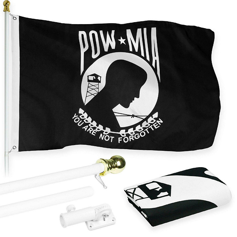 G128  6 Feet Tangle Free Spinning Flagpole White POW Brass Grommets Printed 3x5 ft Flag Included Aluminum Flag Pole Image