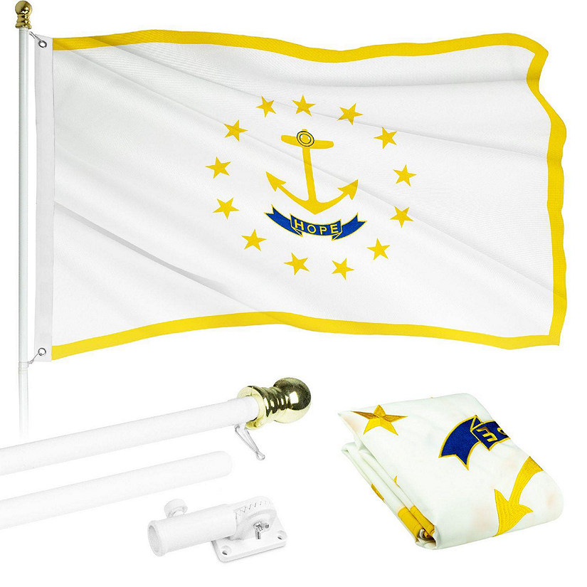 G128  6 Feet Tangle Free Spinning Flagpole White Rhode Island Flag Brass Grommets Embroidered 3x5 ft Flag Included Aluminum Flag Pole Image
