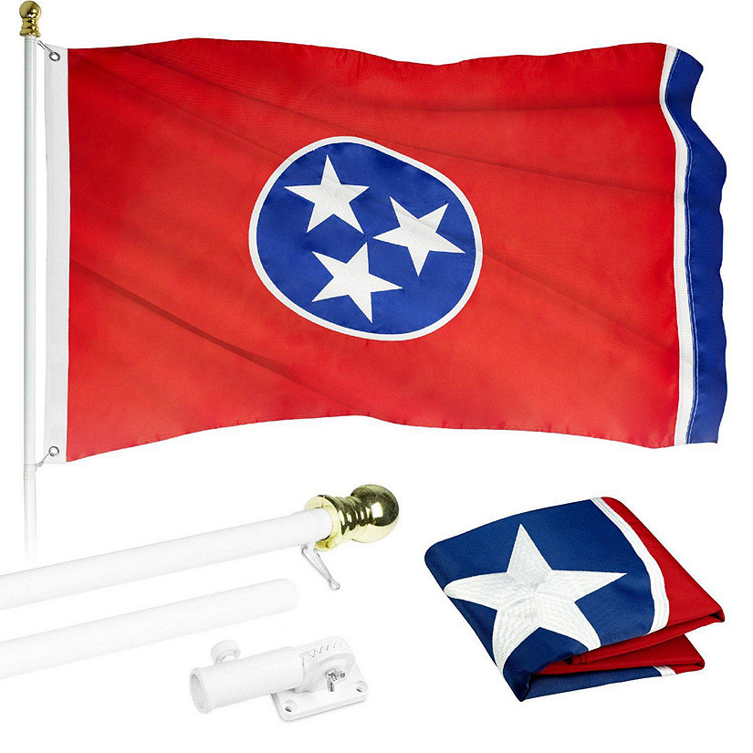 G128  6 Feet Tangle Free Spinning Flagpole White Tennessee Flag Brass Grommets Embroidered 3x5 ft Flag Included Aluminum Flag Pole Image
