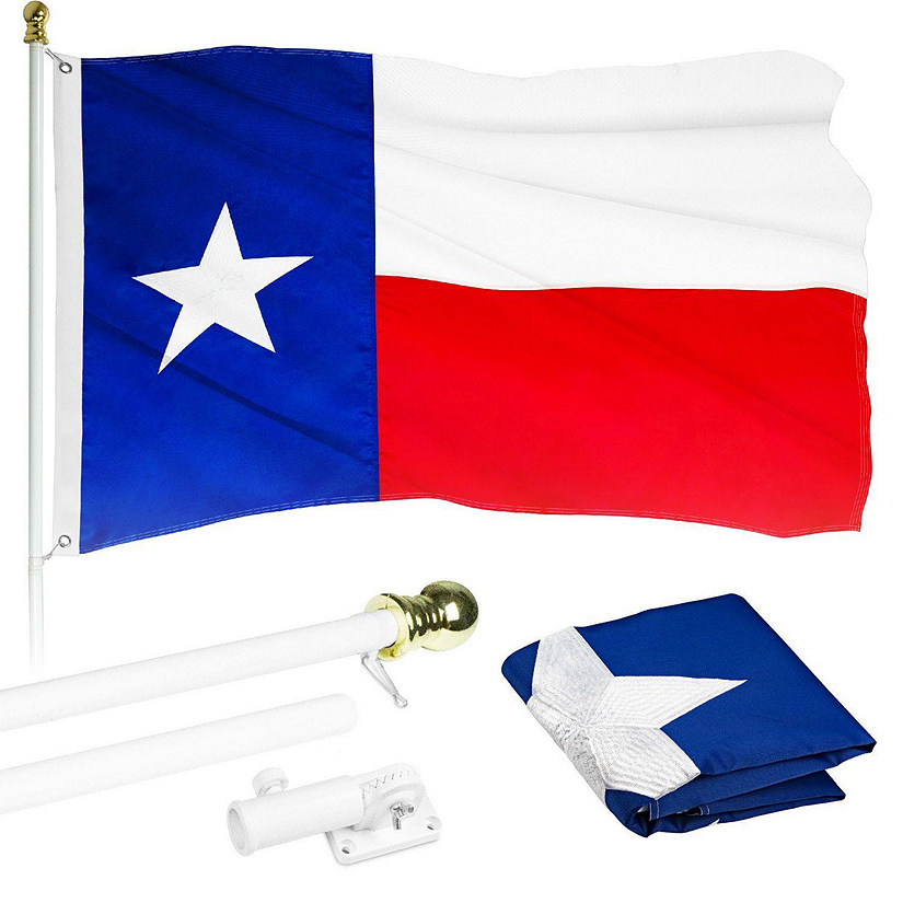 G128  6 Feet Tangle Free Spinning Flagpole White Texas Flag Brass Grommets Embroidered 3x5 ft Flag Included Aluminum Flag Pole Image