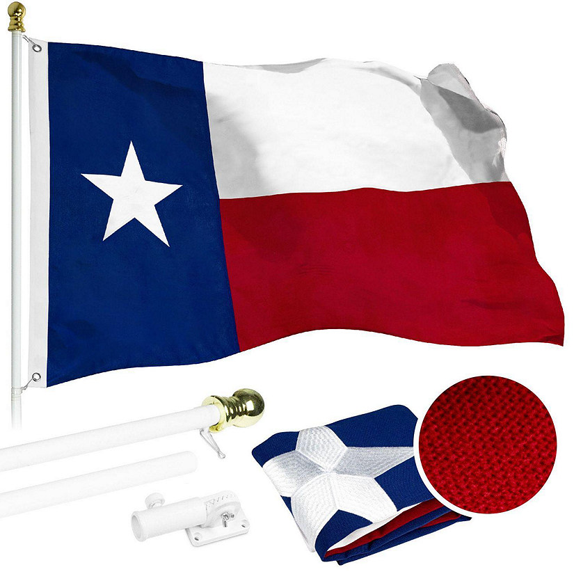 G128  6 Feet Tangle Free Spinning Flagpole White Texas Flag Brass Grommets Spun Polyester 3x5 ft Flag Included Aluminum Flag Pole Image