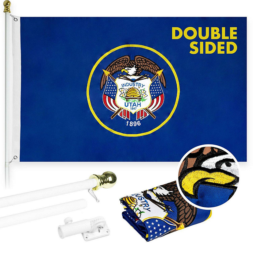 G128  6 Feet Tangle Free Spinning Flagpole White Utah Double Sided Brass Grommets Embroidered 3x5 ft Flag Included Aluminum Flag Pole Image