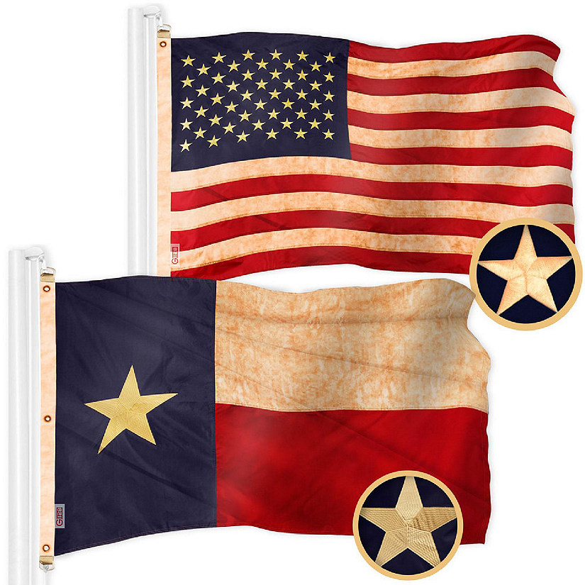 G128 6x10ft Combo USA & Texas Tea-Stained Embroidered 420D Polyester Flag Image