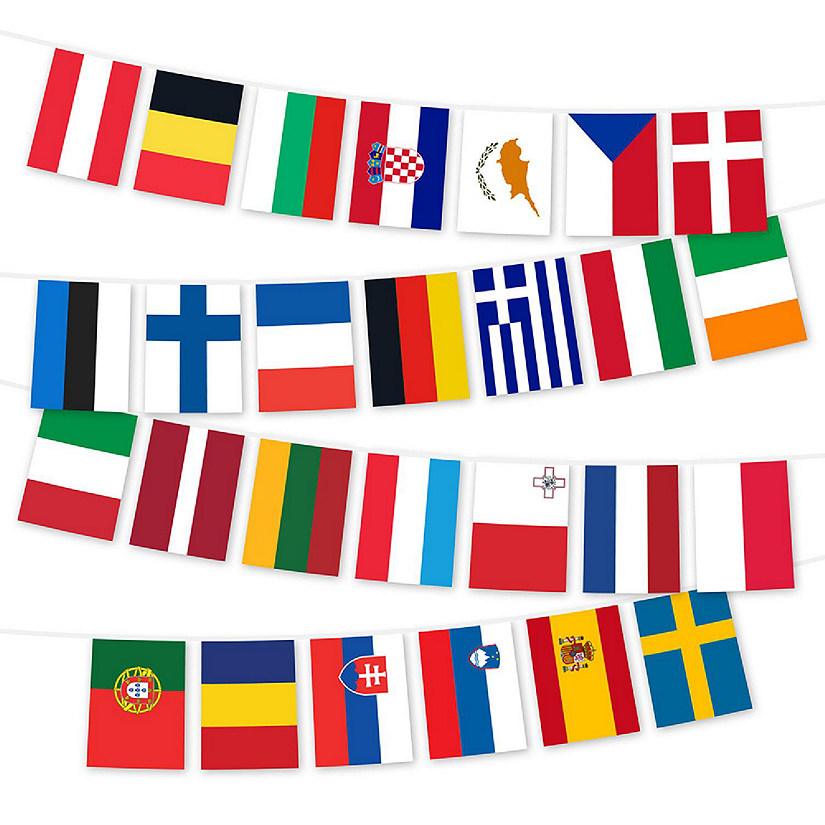 G128 8.2x5.5IN Flag Pieces 27FT Full String, European Union Printed 150D Polyester Bunting Banner Flag Image