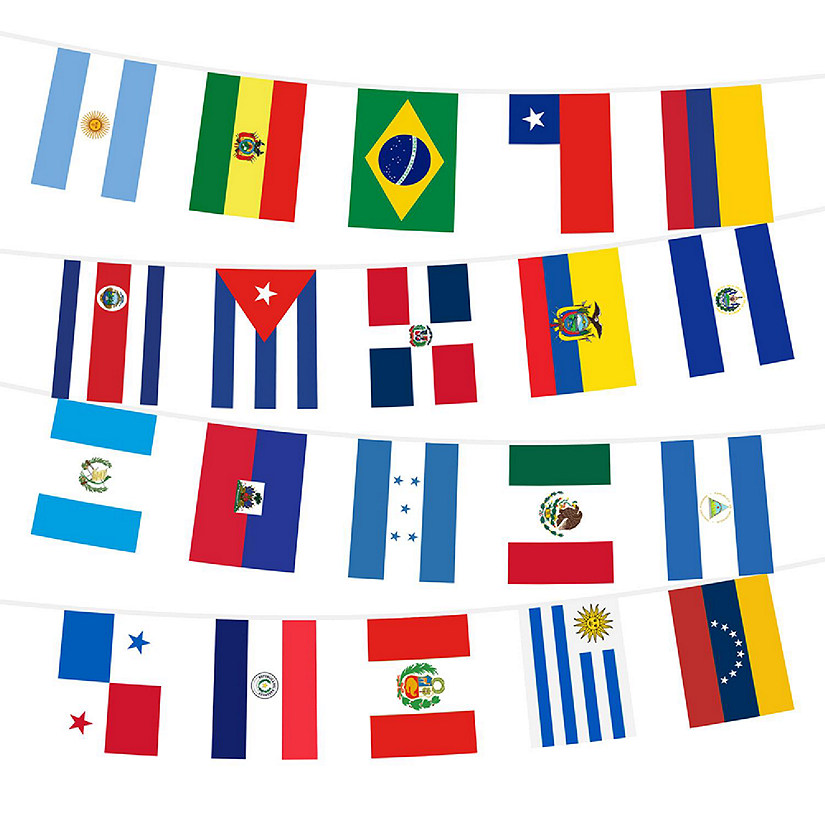G128 Latin America 20 Countries Bunting Banner | Flag 12 x 18 inch, Full String 30 Feet | Printed 150D POLYESTER, Decorations for Bar, School
