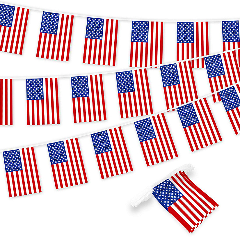 G128 8.2x5.5IN Flag Pieces 33FT Full String, American Printed 150D Polyester Bunting Banner Flag Image