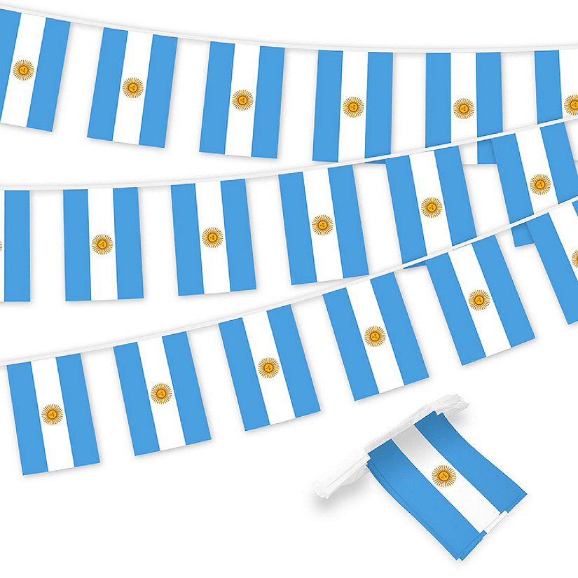 G128 8.2x5.5IN Flag Pieces 33FT Full String, Argentina Printed 150D Polyester Bunting Banner Flag Image