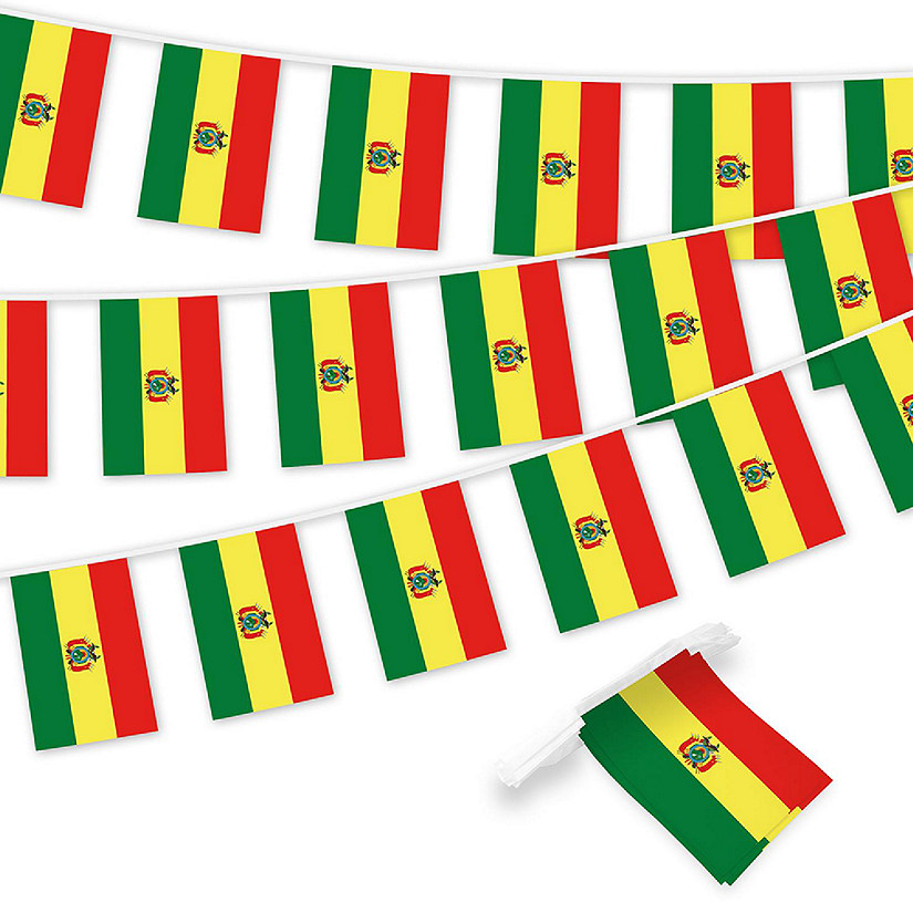 G128 8.2x5.5IN Flag Pieces 33FT Full String, Bolivia Printed 150D Polyester Bunting Banner Flag Image