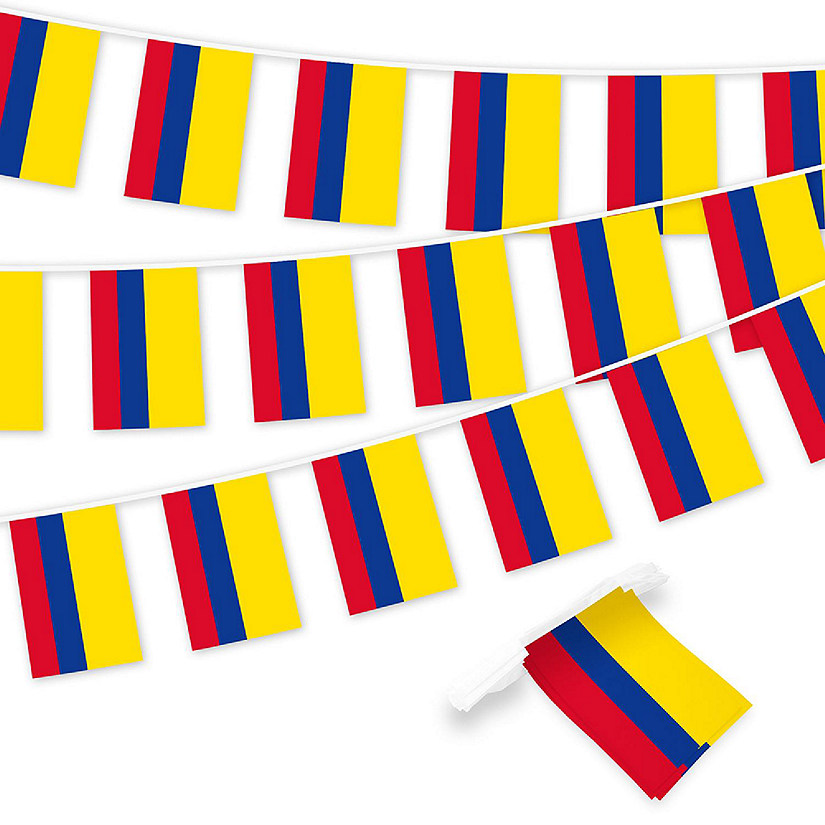 G128 8.2x5.5IN Flag Pieces 33FT Full String, Colombia Printed 150D Polyester Bunting Banner Flag Image