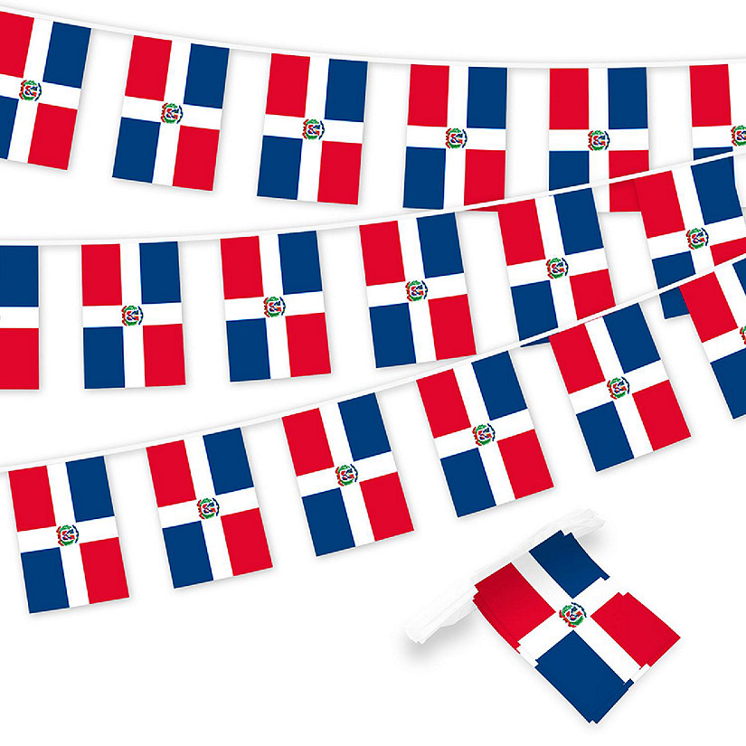 G128 8.2x5.5IN Flag Pieces 33FT Full String, Dominican Printed 150D Polyester Bunting Banner Flag Image