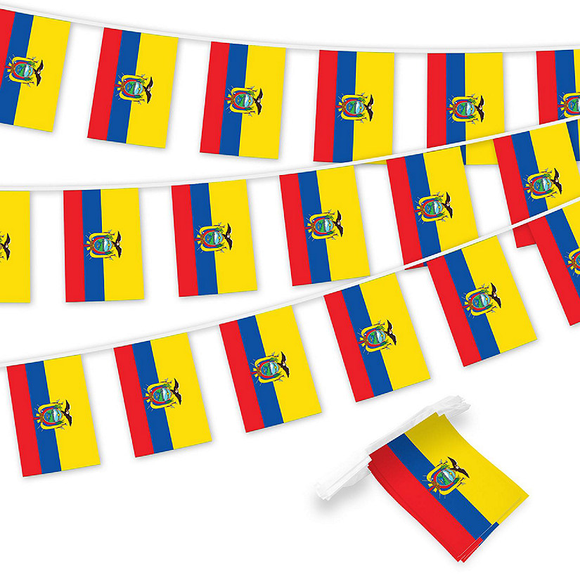 G128 8.2x5.5IN Flag Pieces 33FT Full String, Ecuador Printed 150D Polyester Bunting Banner Flag Image