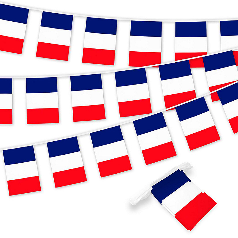G128 8.2x5.5IN Flag Pieces 33FT Full String, France Printed 150D Polyester Bunting Banner Flag Image