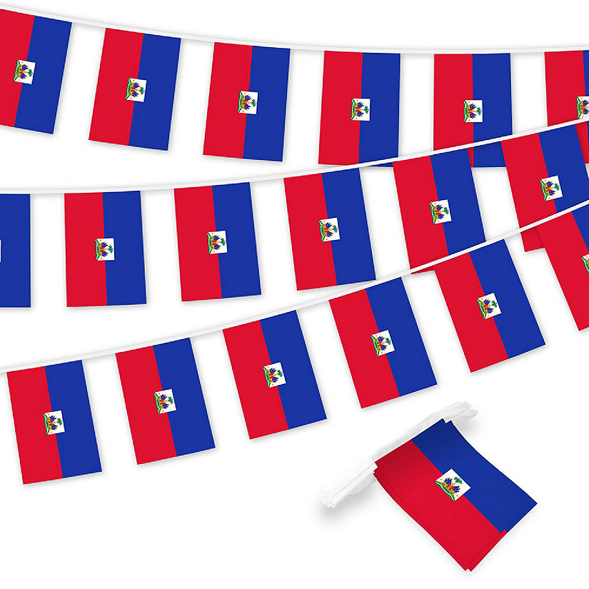 G128 8.2x5.5IN Flag Pieces 33FT Full String, Haiti Printed 150D Polyester Bunting Banner Flag Image
