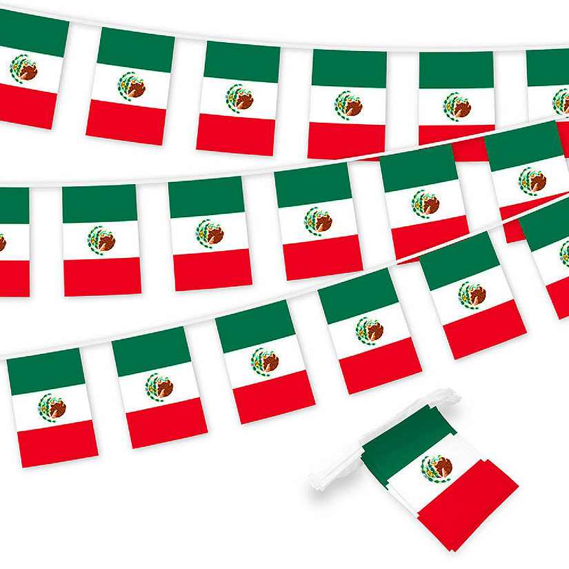 G128 8.2x5.5IN Flag Pieces 33FT Full String, Mexico Printed 150D Polyester Bunting Banner Flag Image