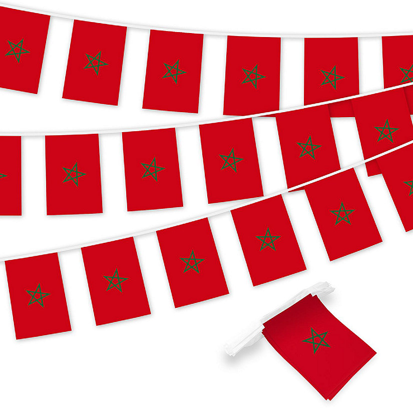 G128 8.2x5.5IN Flag Pieces 33FT Full String, Morocco Printed 150D Polyester Bunting Banner Flag Image