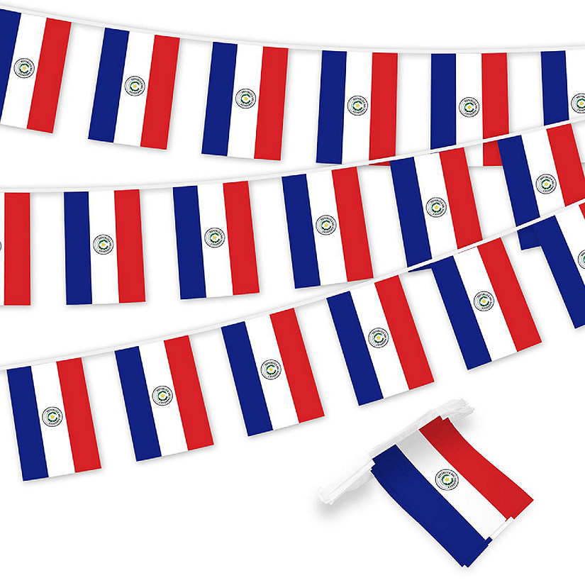 G128 8.2x5.5IN Flag Pieces 33FT Full String, Paraguay Printed 150D Polyester Bunting Banner Flag Image