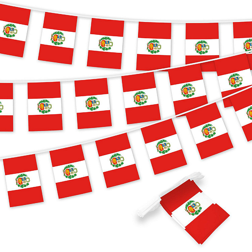 G128 8.2x5.5IN Flag Pieces 33FT Full String, Peru Printed 150D Polyester Bunting Banner Flag Image