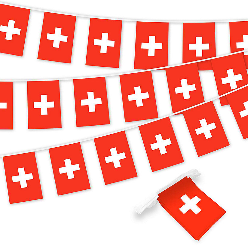 G128 8.2x5.5IN Flag Pieces 33FT Full String, Switzerland Printed 150D Polyester Bunting Banner Flag Image