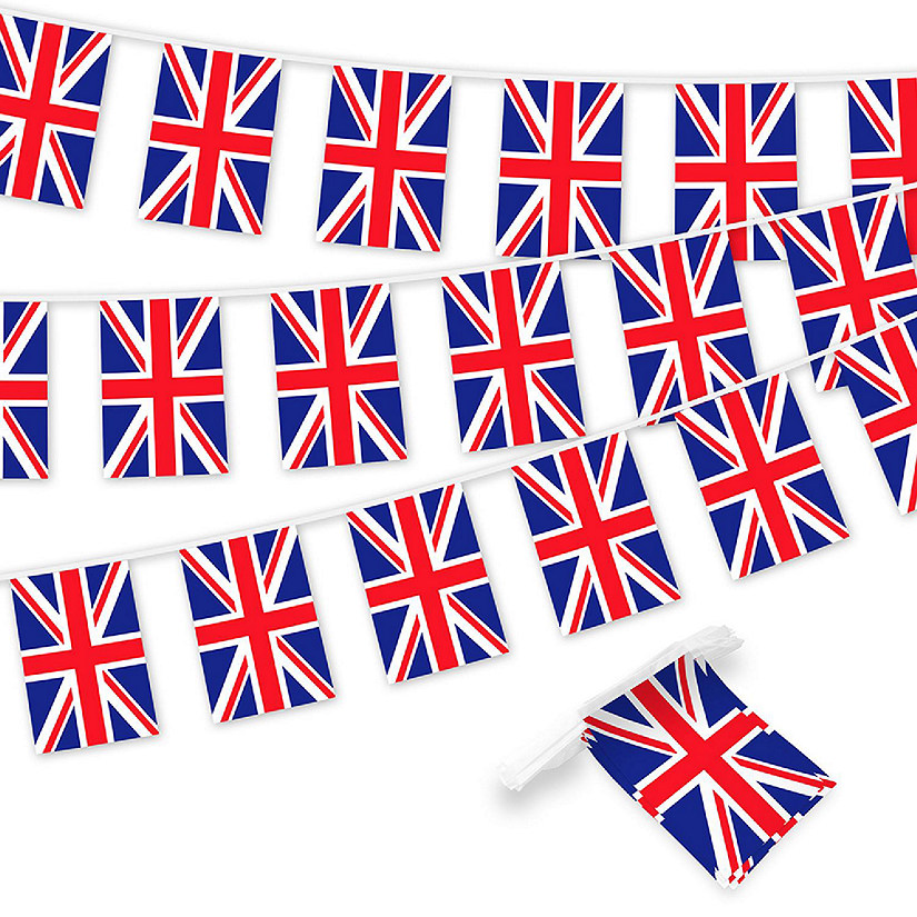 G128 8.2x5.5IN Flag Pieces 33FT Full String, United Kingdom Printed 150D Polyester Bunting Banner Flag Image
