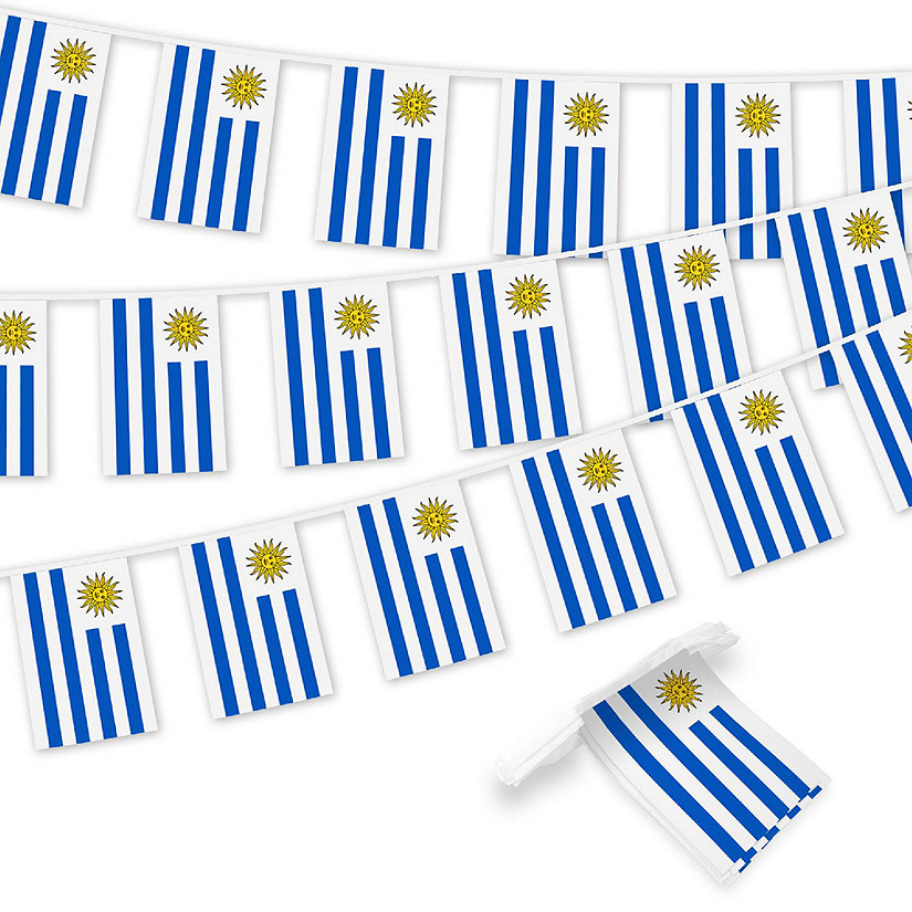 G128 8.2x5.5IN Flag Pieces 33FT Full String, Uruguay Printed 150D Polyester Bunting Banner Flag Image