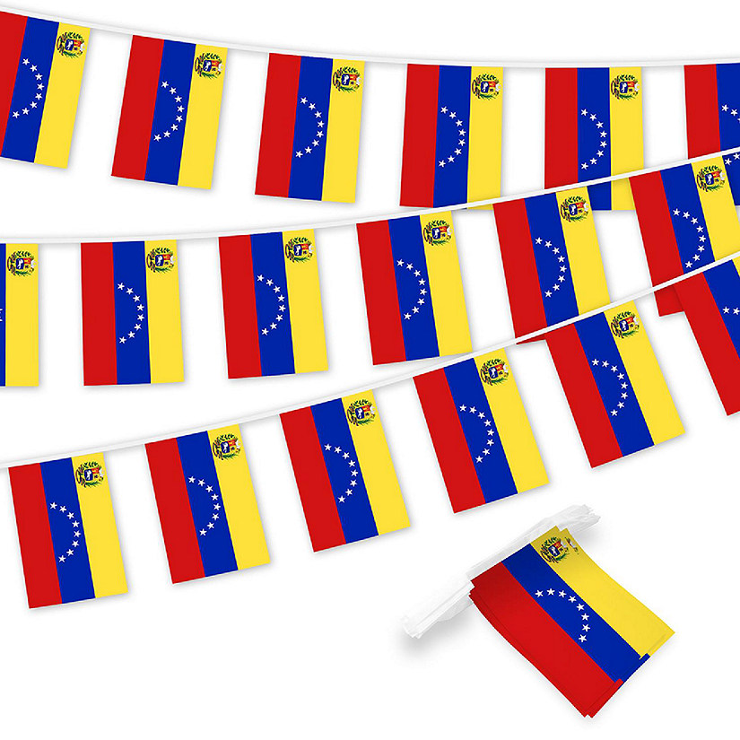 G128 8.2x5.5IN Flag Pieces 33FT Full String, Venezuela Printed 150D Polyester Bunting Banner Flag Image