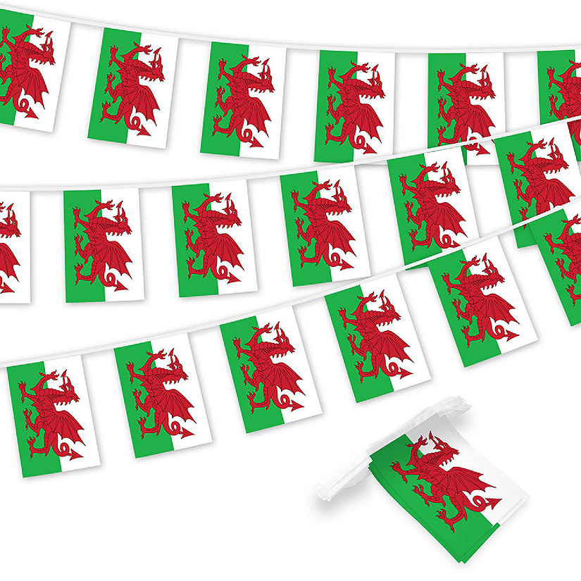 G128 8.2x5.5IN Flag Pieces 33FT Full String, Wales Printed 150D Polyester Bunting Banner Flag Image