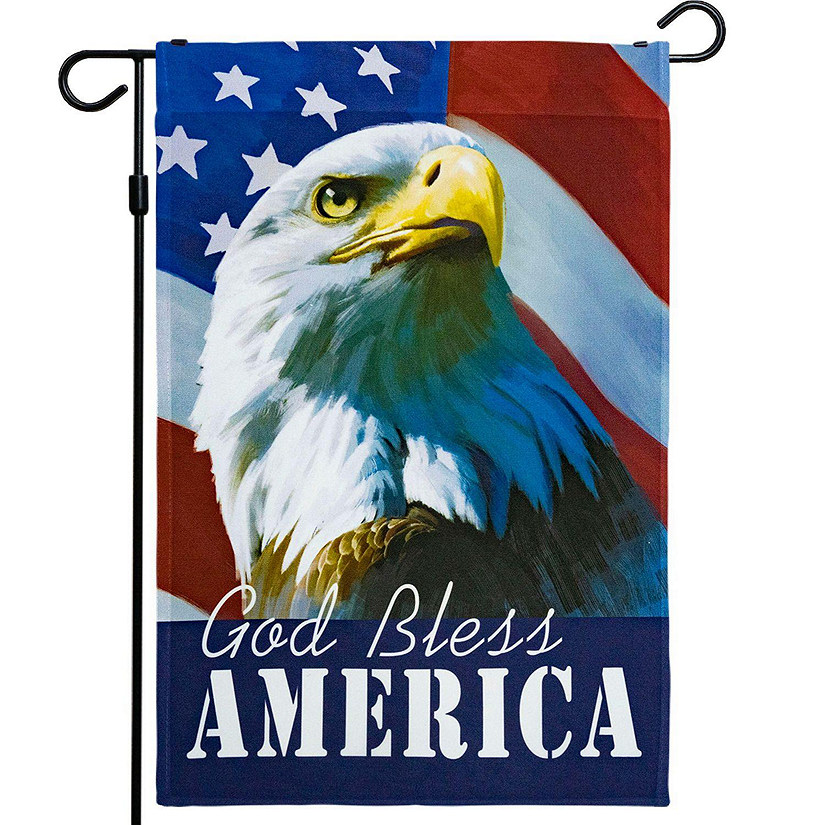 G128  American Flag with Eagle God Bless America Patriotic Garden Flag, Rustic Holiday Seasonal Outdoor Flag 12" x 18 Image
