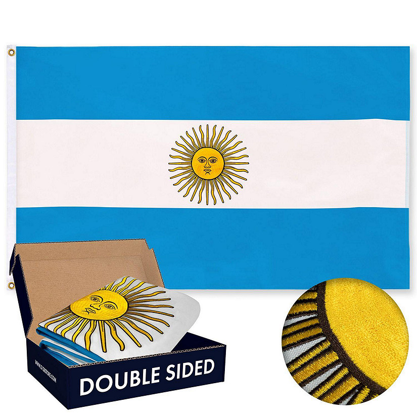 G128  Argentina Argentinian Flag  3x5 feet  Double Sided Embroidered 210D  Indoor or Outdoor, Brass Grommets, Heavy Duty Polyester Image