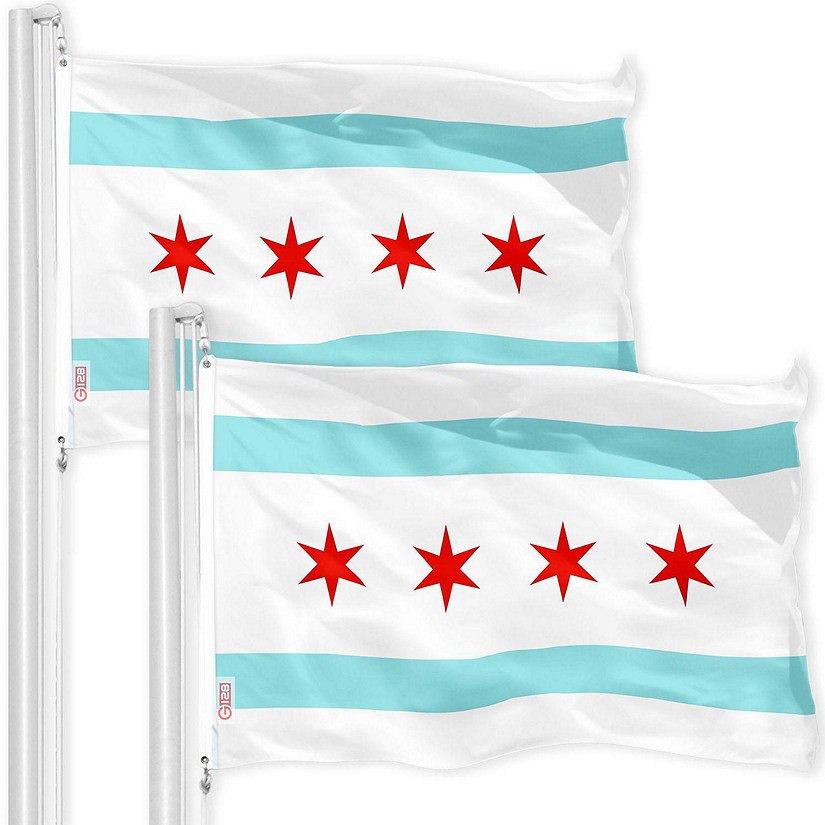 G128 Chicago City Flag 3x5FT 2 Pack 150D Printed Polyester Oriental