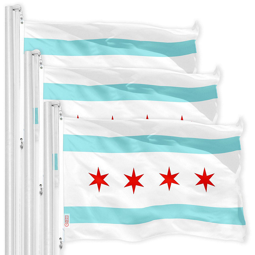 G128 - Chicago City Flag 3x5FT 3 Pack 150D Printed Polyester Image
