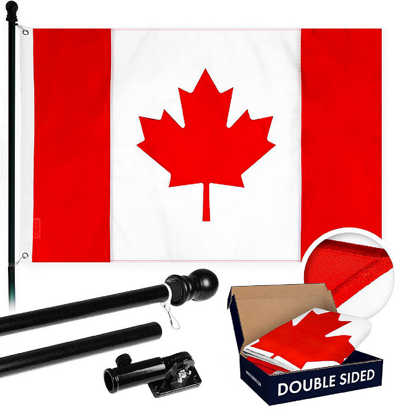 G128 Combo 5ft Black Flagpole & 2.5x4ft Canada Embroidered Double Sided 210D Polyester Flag Image