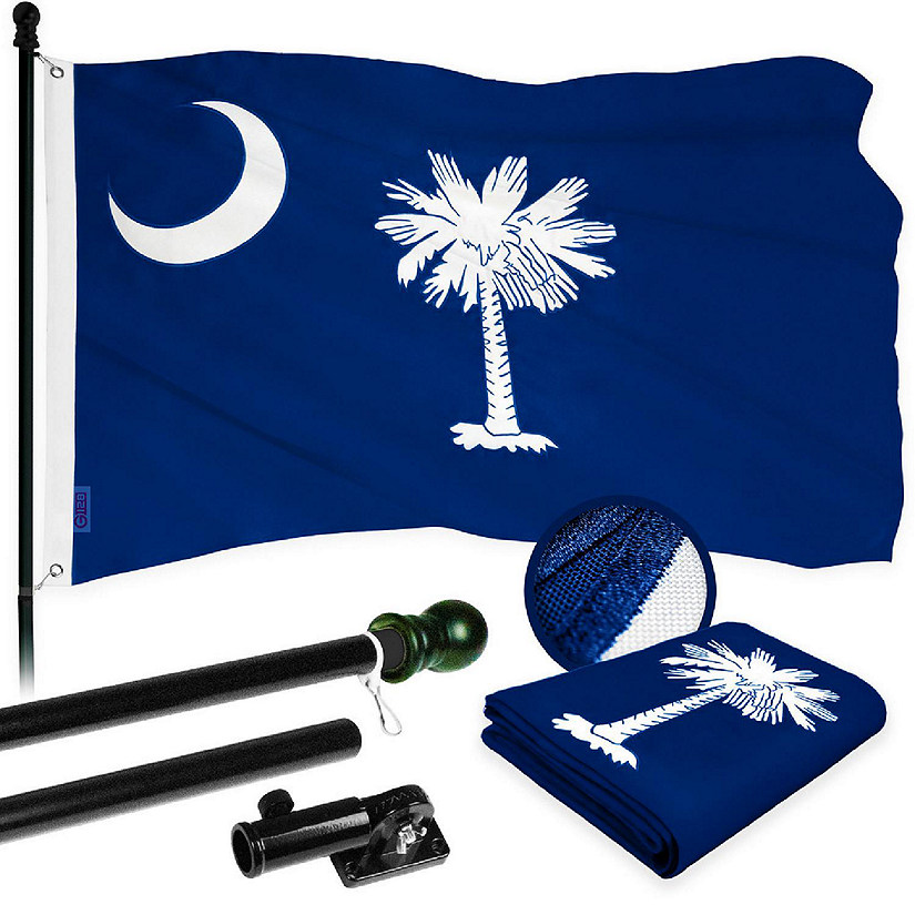 G128 Combo 5ft Black Flagpole & 2.5x4ft South Carolina Embroidered 210D Polyester Flag Image