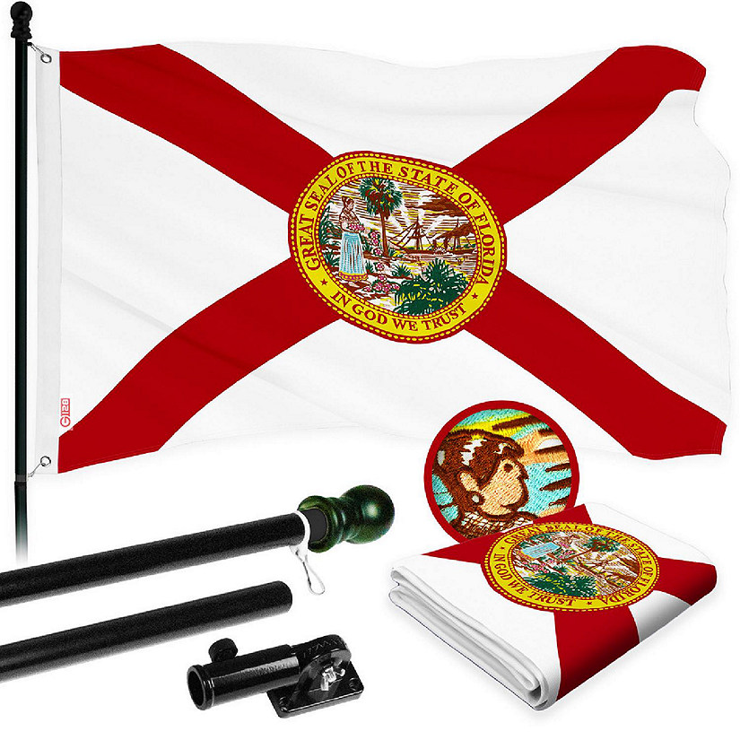 G128 Combo 5ft Black Flagpole & 2x3ft Florida Embroidered 210D Polyester Flag Image