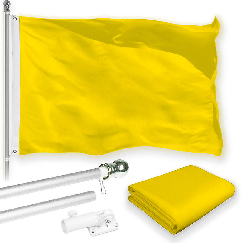 G128 Combo 5ft Silver Flagpole & 2x3ft Solid Yellow Printed 150D Polyester Flag Image