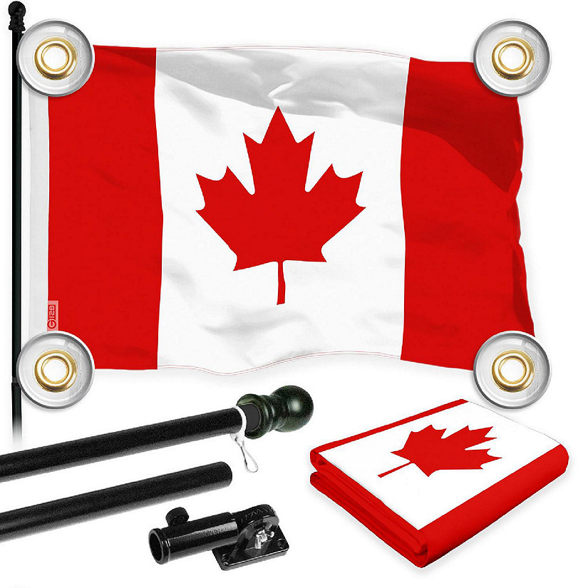 G128 Combo 6Ft Black Flagpole &amp; 3X5 Ft Canada 4Bg Printed 150D Polyester Flag Image