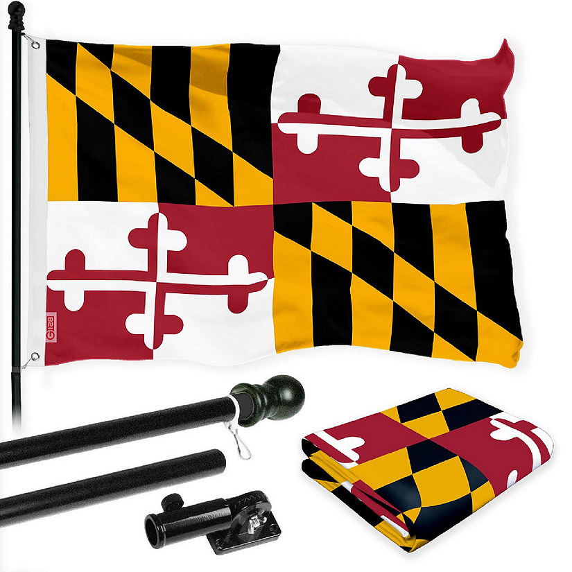 G128 Combo 6ft Black Flagpole & 3x5 Ft Maryland Printed 150D Polyester Flag Image