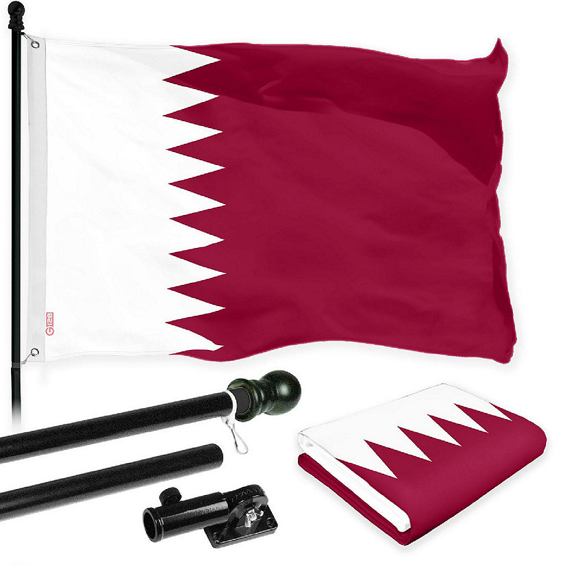 G128 Combo 6ft Black Flagpole & 3x5 Ft Qatar Printed 150D Polyester Flag Image