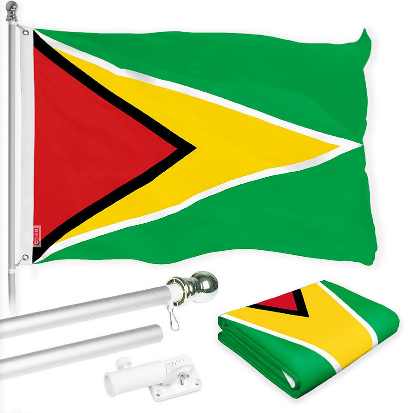 G128 Combo 6ft Silver Flagpole & 3x5 Ft Guyana Printed 150D Polyester Flag Image