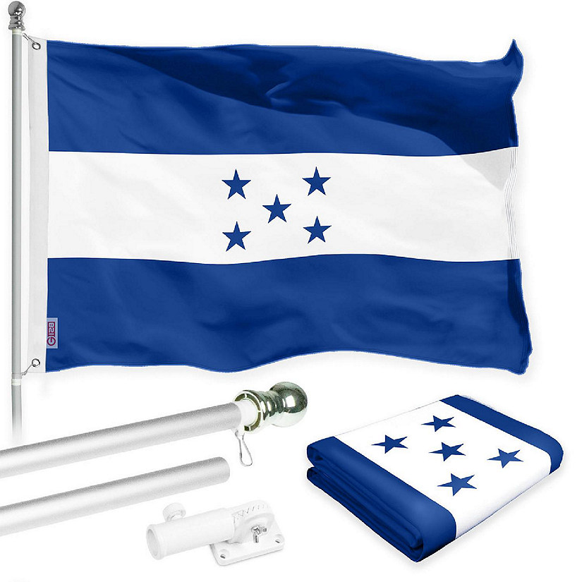 G128 Combo 6ft Silver Flagpole & 3x5 Ft Honduras Printed 150D Polyester Flag Image