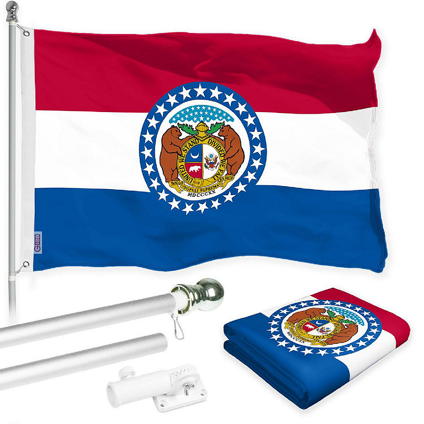 G128 Combo 6ft Silver Flagpole & 3x5 Ft Missouri Printed 150D Polyester Flag Image