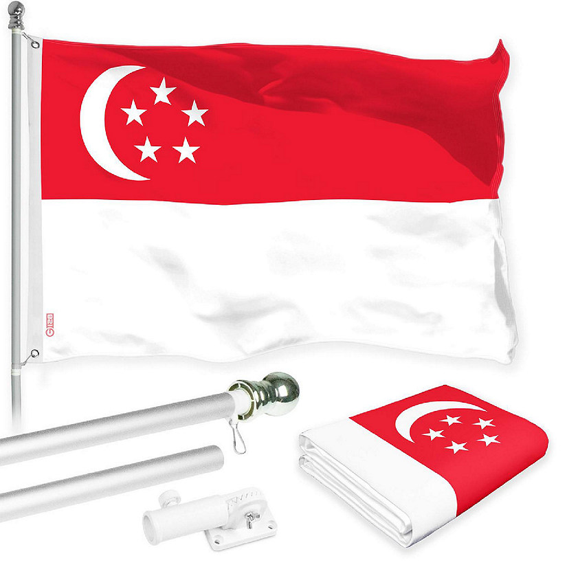 G128 Combo 6ft Silver Flagpole & 3x5 Ft Singapore Printed 150D Polyester Flag Image