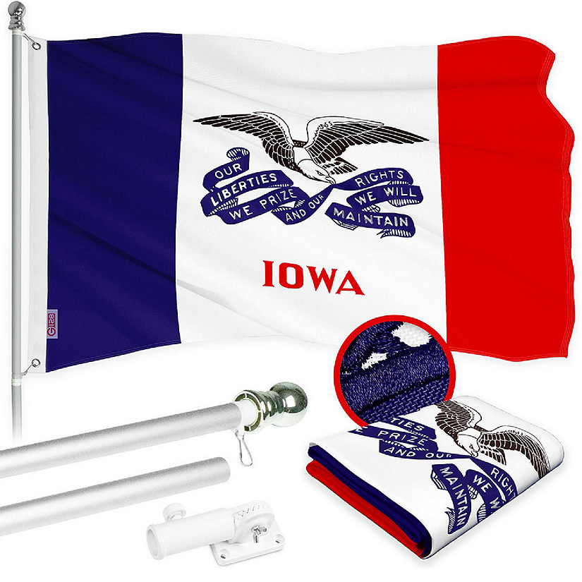 G128 Combo 6ft Silver Flagpole & 3x5ft Iowa 2019 Version Embroidered 210D Polyester Flag Image