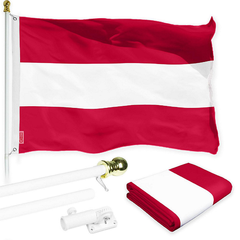 G128 Combo 6Ft White Flagpole &amp; 3X5 Ft Austria Printed 150D Polyester Flag Image