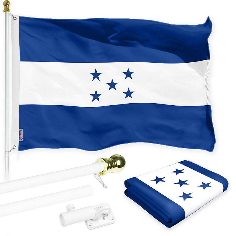 G128 Combo 6ft White Flagpole & 3x5 Ft Honduras Printed 150D Polyester Flag Image